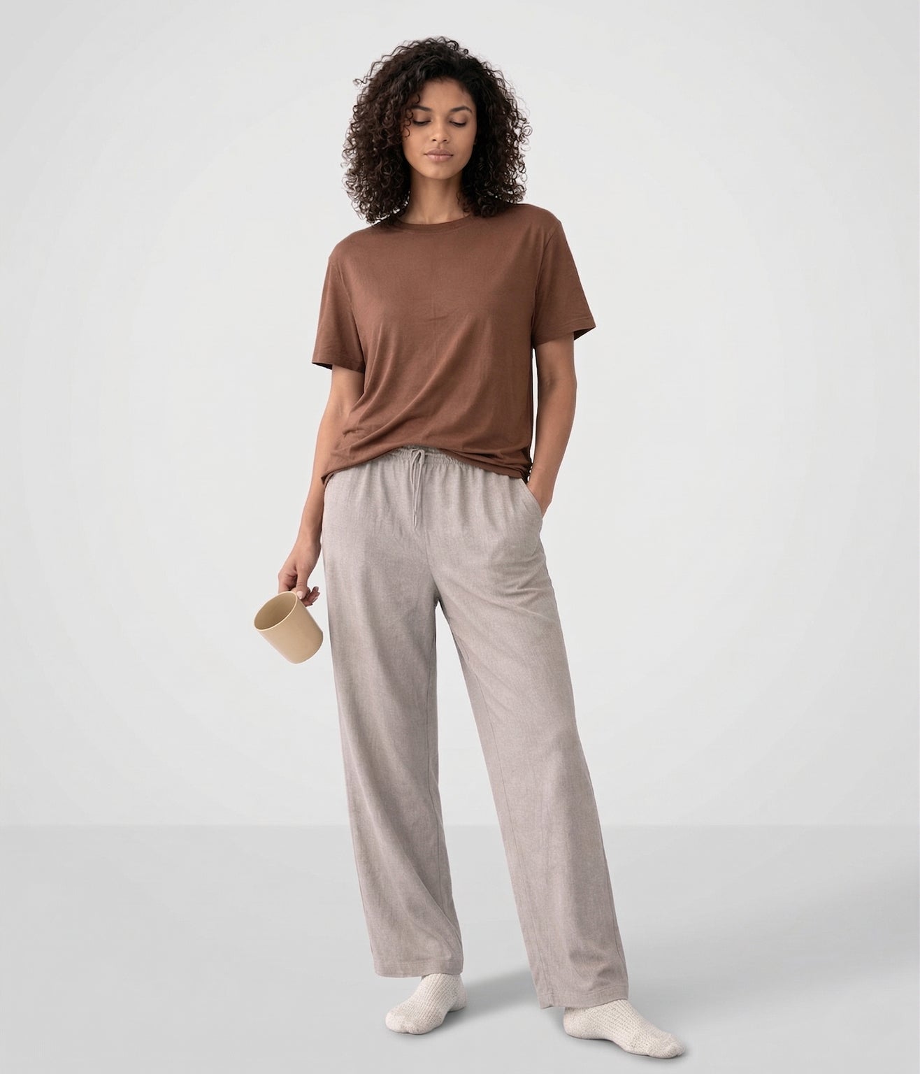 NUITO Home Crew in Cafe Mocha — women's premium loungewear tee, double collar bamboo cotton India