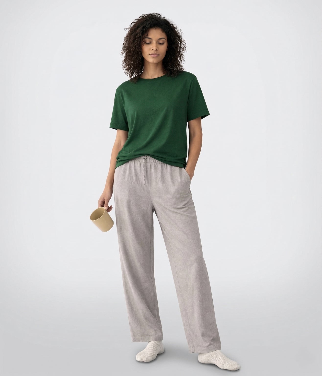 NUITO Home Crew in Racing Green — women's premium loungewear tee, double collar bamboo cotton India