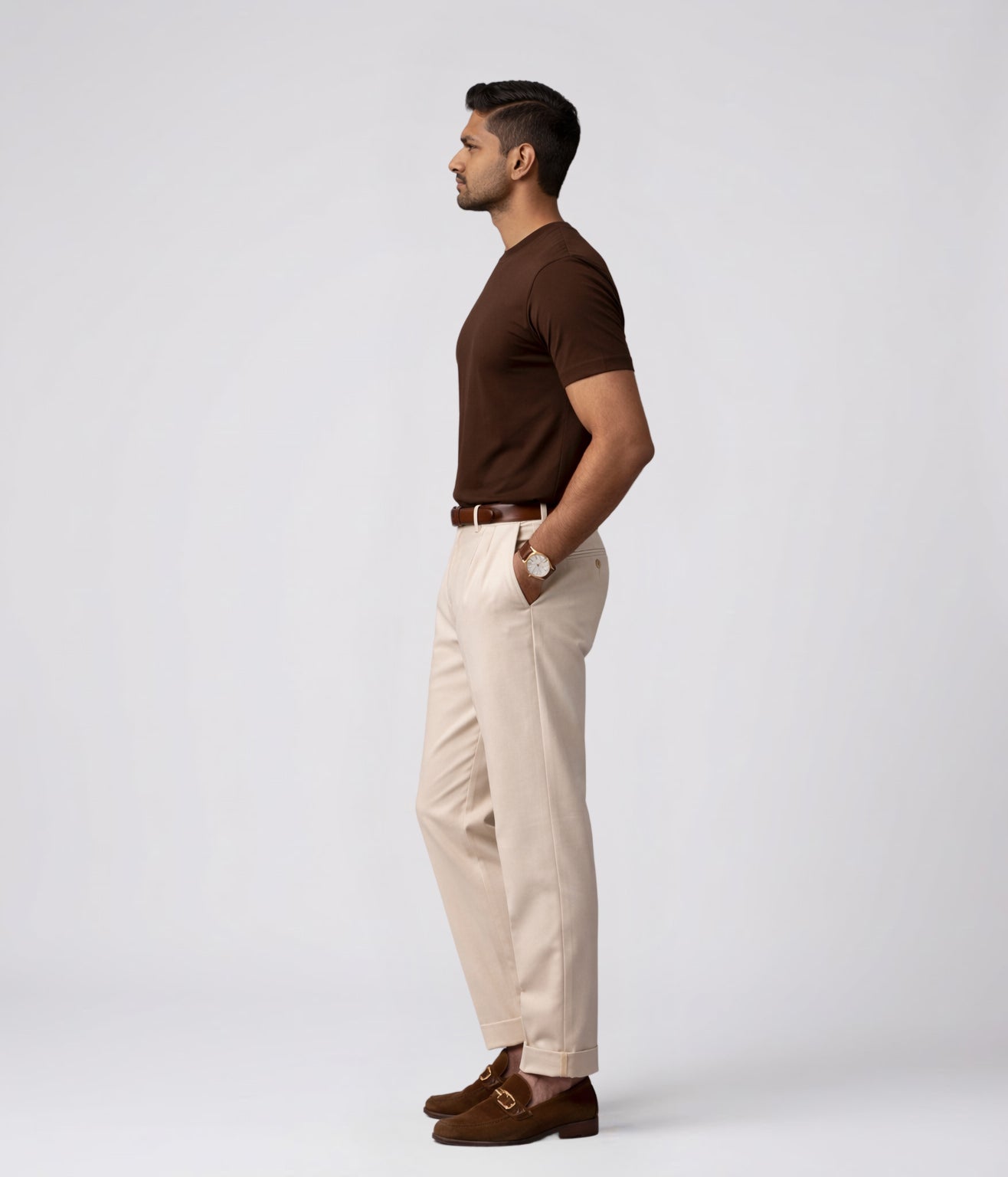 NUITO Crew Edit in Cafe Mocha — men's ribbed crew neck bamboo charcoal Supima cotton tee India