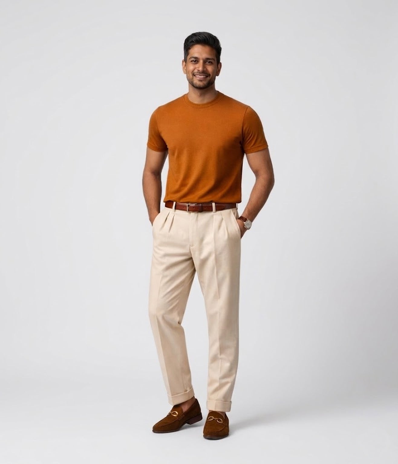 NUITO Crew Edit in Sugar Almond — men's ribbed crew neck bamboo charcoal Supima cotton tee India