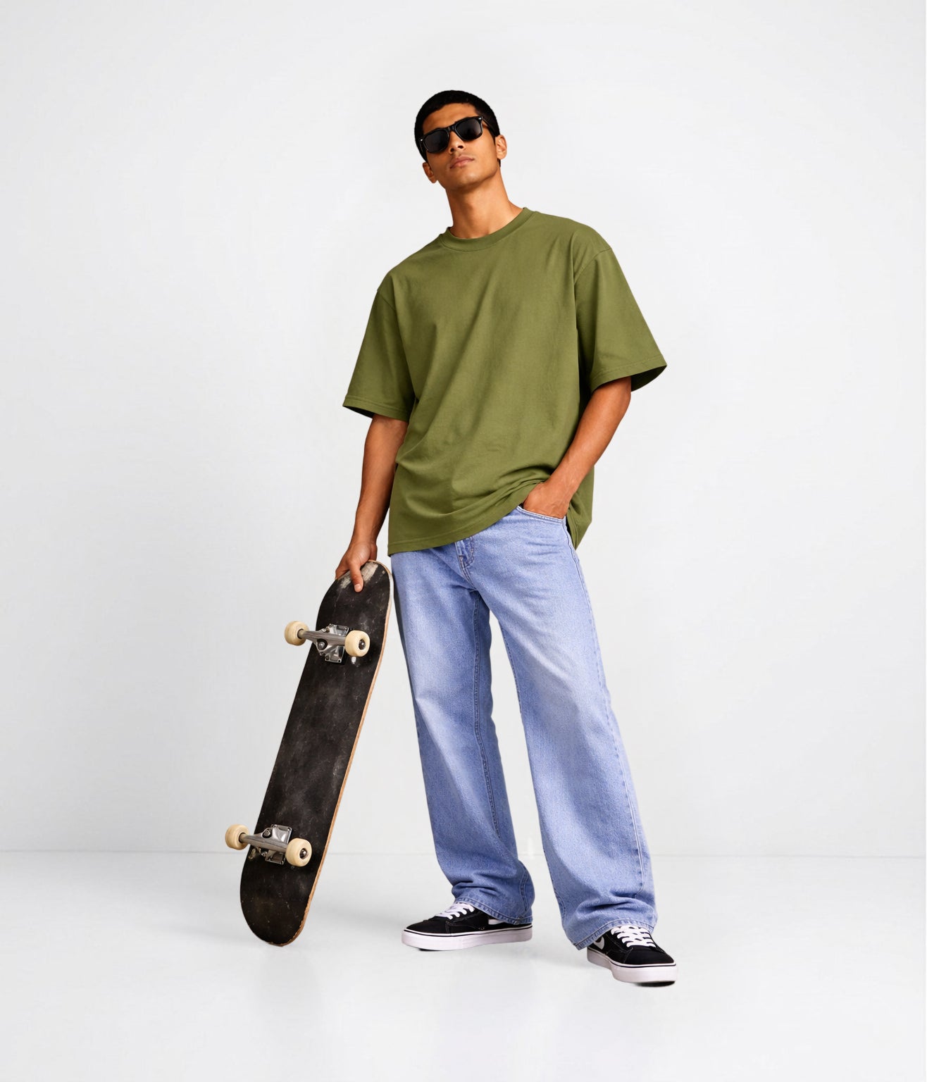 NUITO Skater Edit in Olive Khaki — men's drop shoulder bamboo cotton tee, NUSKN fabric India
