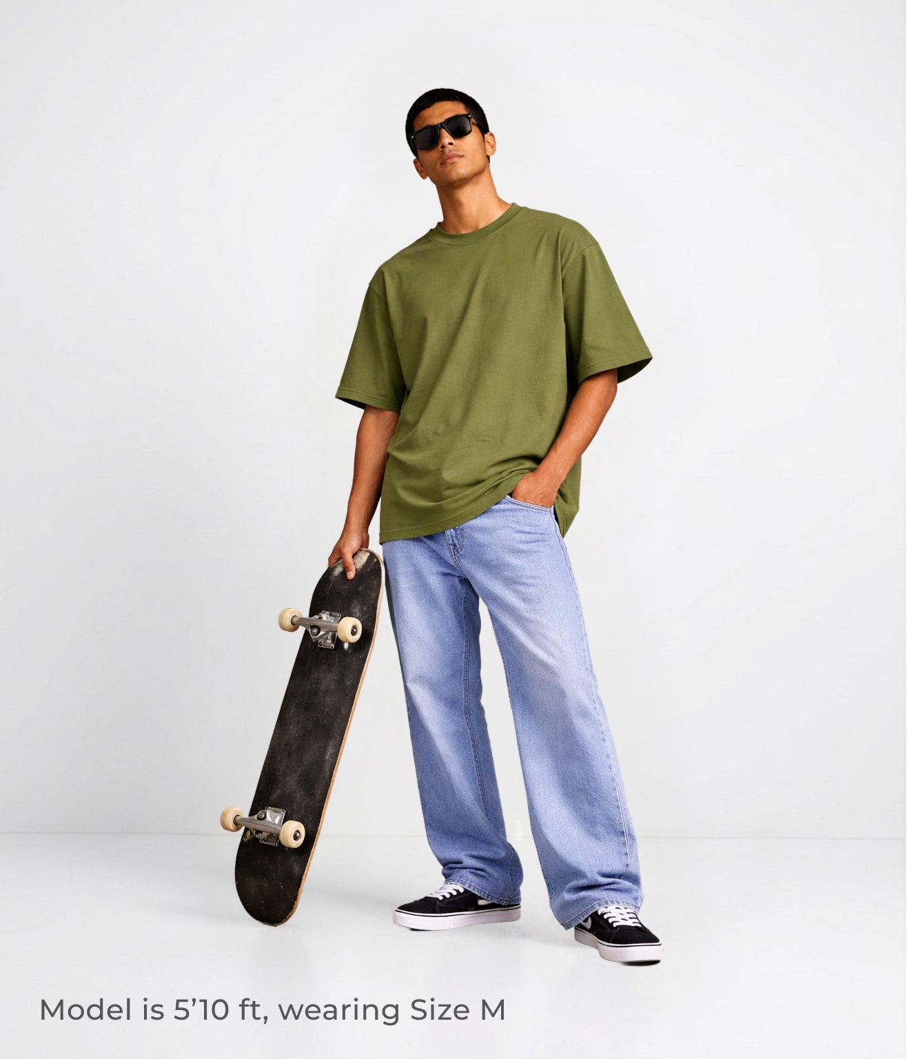 NUITO Skater Edit in Olive Khaki — men's drop shoulder bamboo cotton tee, NUSKN fabric India