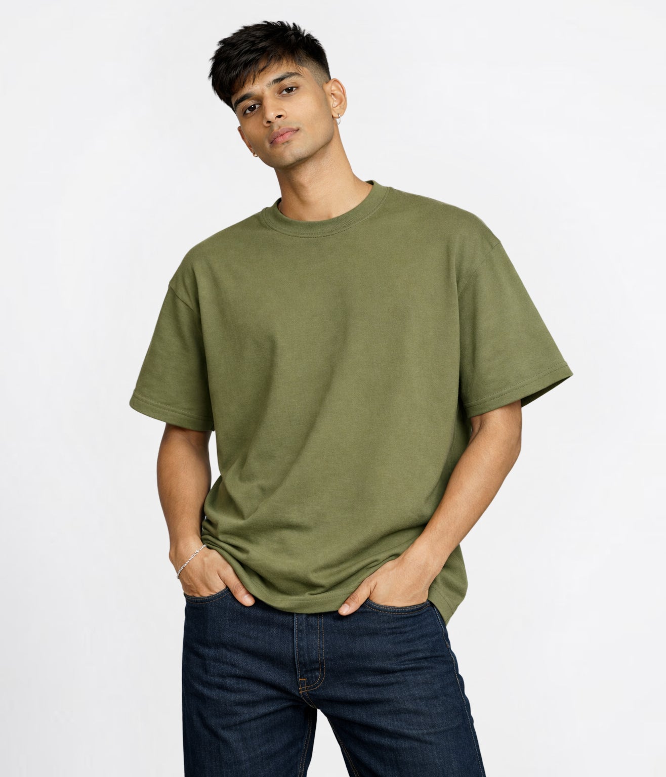 NUITO Skater Edit in Olive Khaki — men's drop shoulder bamboo cotton tee, NUSKN fabric India