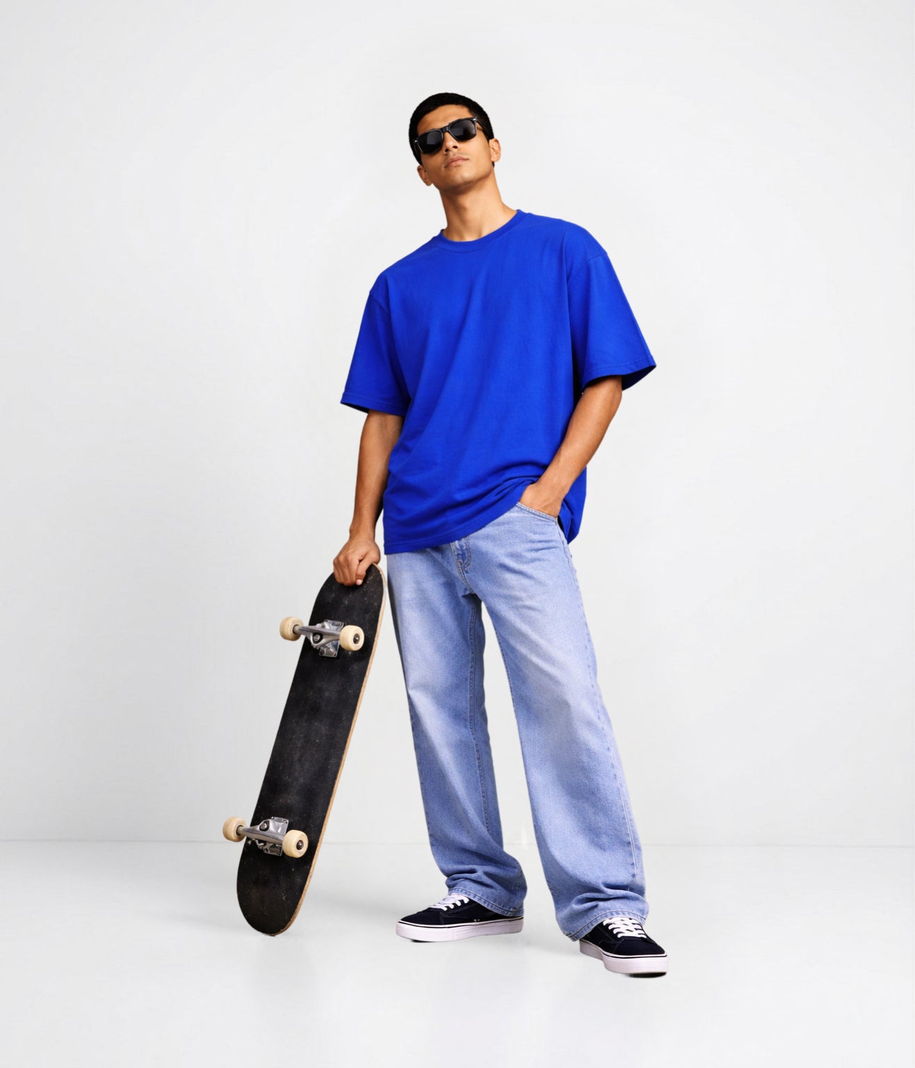 NUITO Skater Edit in Santorini Blue — men's drop shoulder bamboo cotton tee, NUSKN fabric India