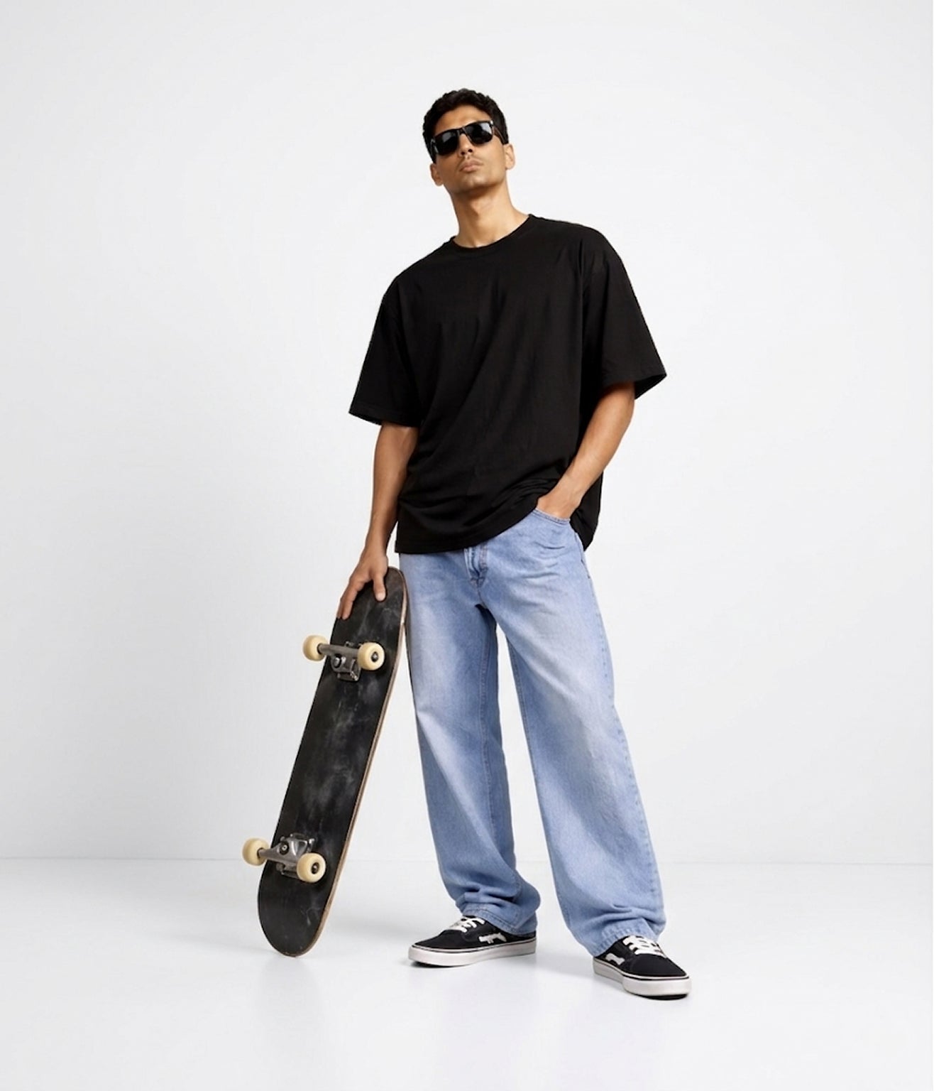 NUITO Skater Edit in Space Black — men's drop shoulder bamboo cotton tee, NUSKN 220 GSM India