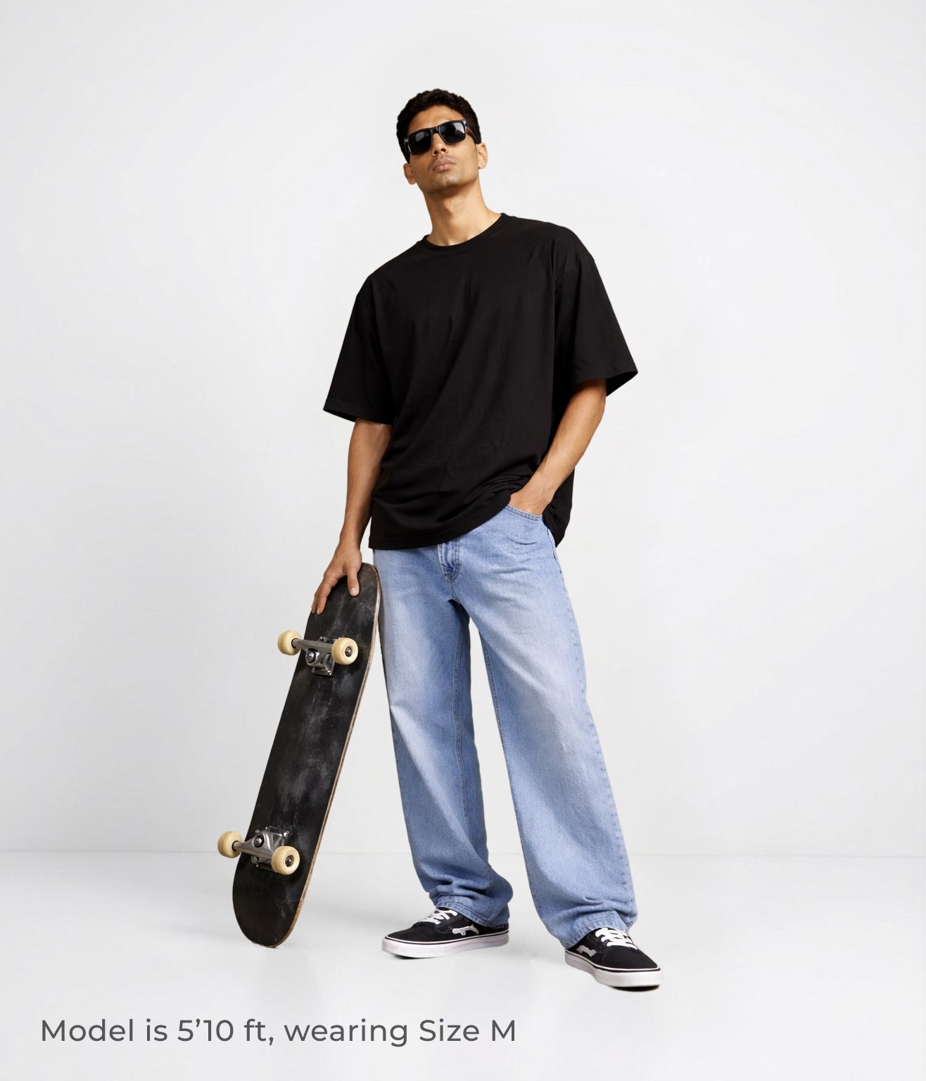 NUITO Skater Edit in Space Black — men's drop shoulder bamboo cotton tee, NUSKN 220 GSM India