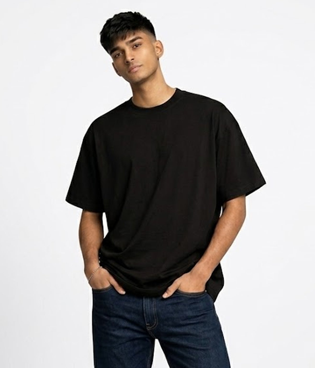 NUITO Skater Edit in Space Black — men's drop shoulder bamboo cotton tee, NUSKN 220 GSM India