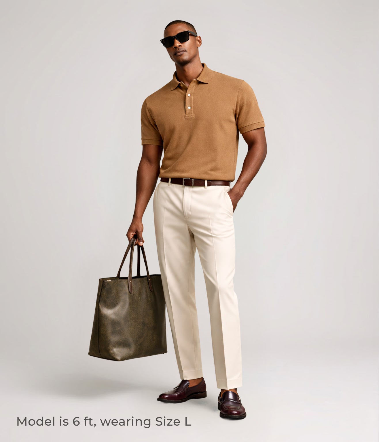 NUITO nuLUX polo in Warm Taupe — men's premium polo shirt, quiet luxury basics India