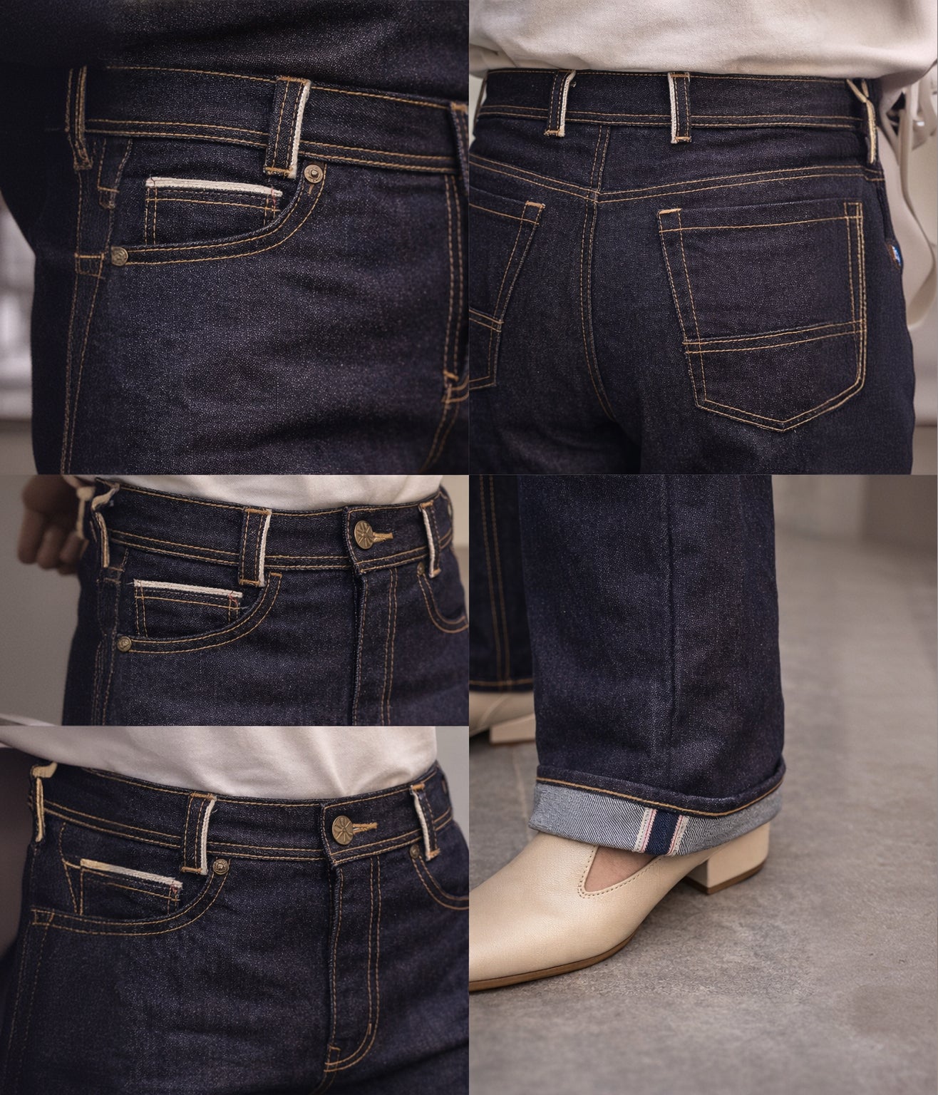 NUITO selvedge denim in indigo — women's 14oz raw denim straight loose fit mid rise jeans India