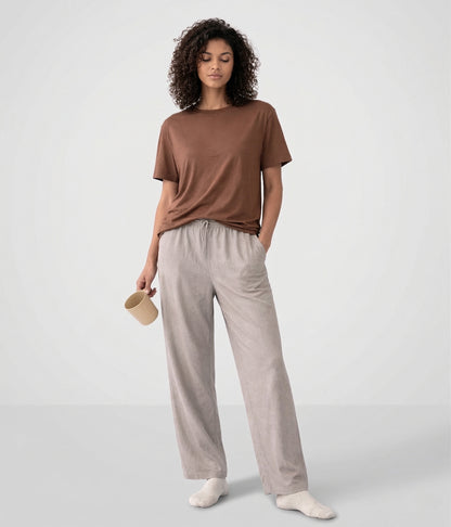 NUITO Home Crew in Cafe Mocha — women's premium loungewear tee, double collar bamboo cotton India