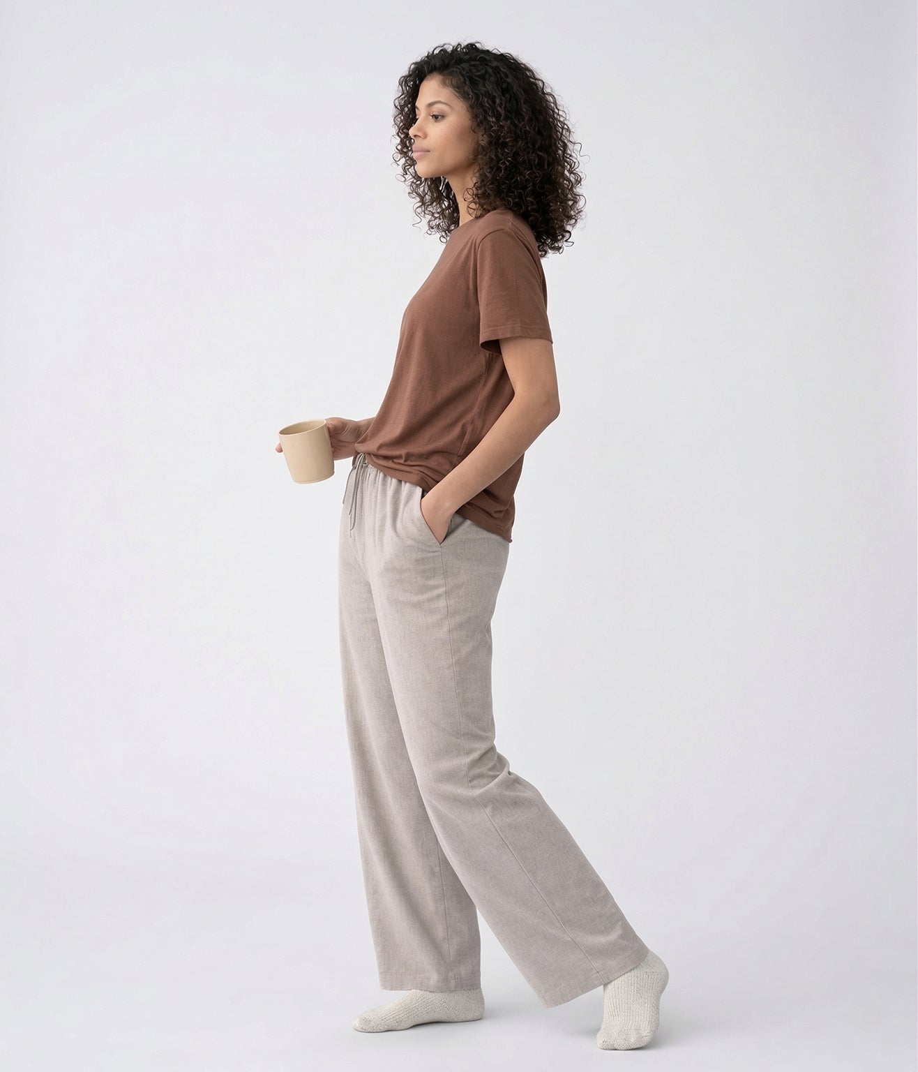 NUITO Home Crew in Cafe Mocha — women's premium loungewear tee, double collar bamboo cotton India