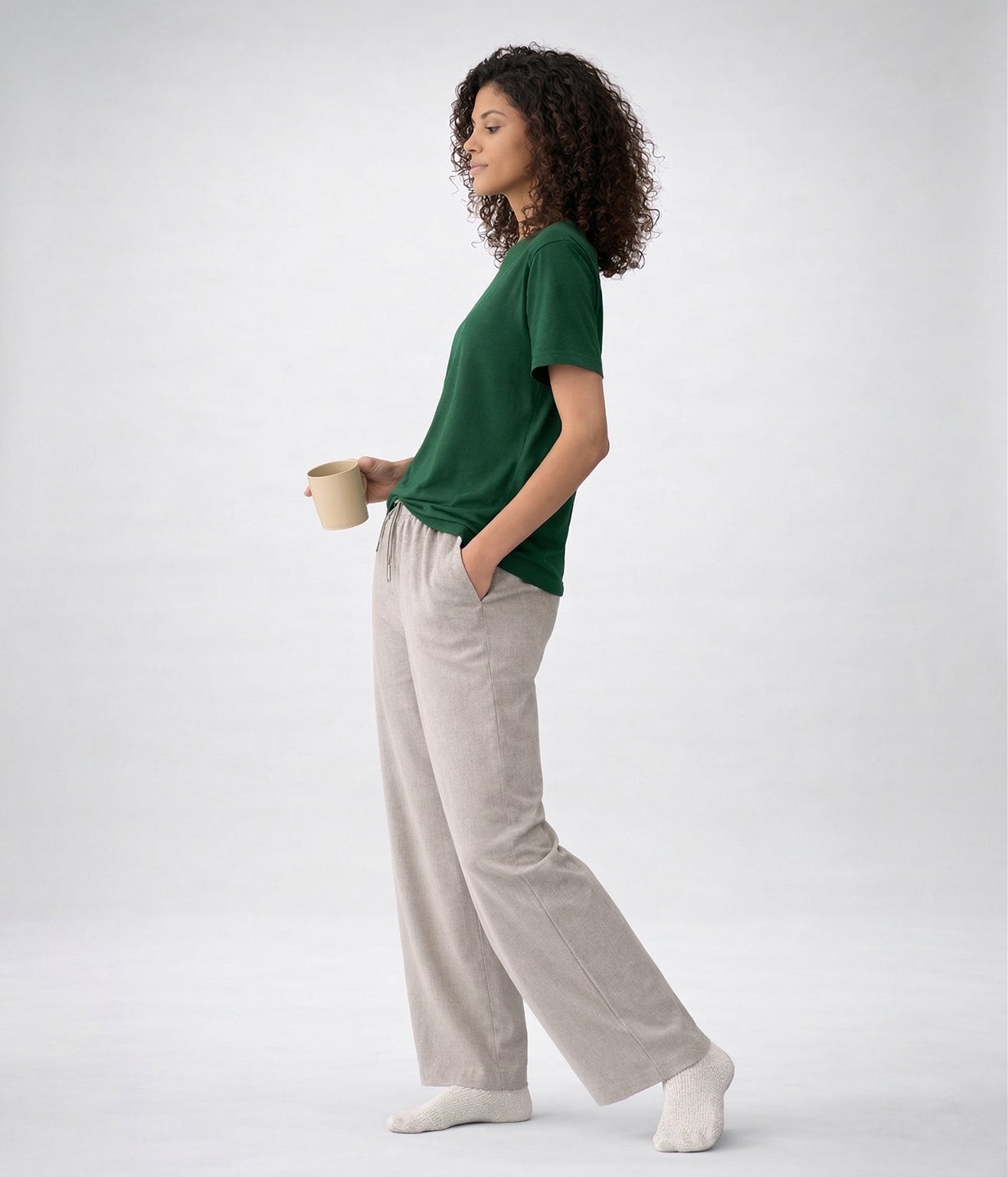 NUITO Home Crew in Racing Green — women's premium loungewear tee, double collar bamboo cotton India