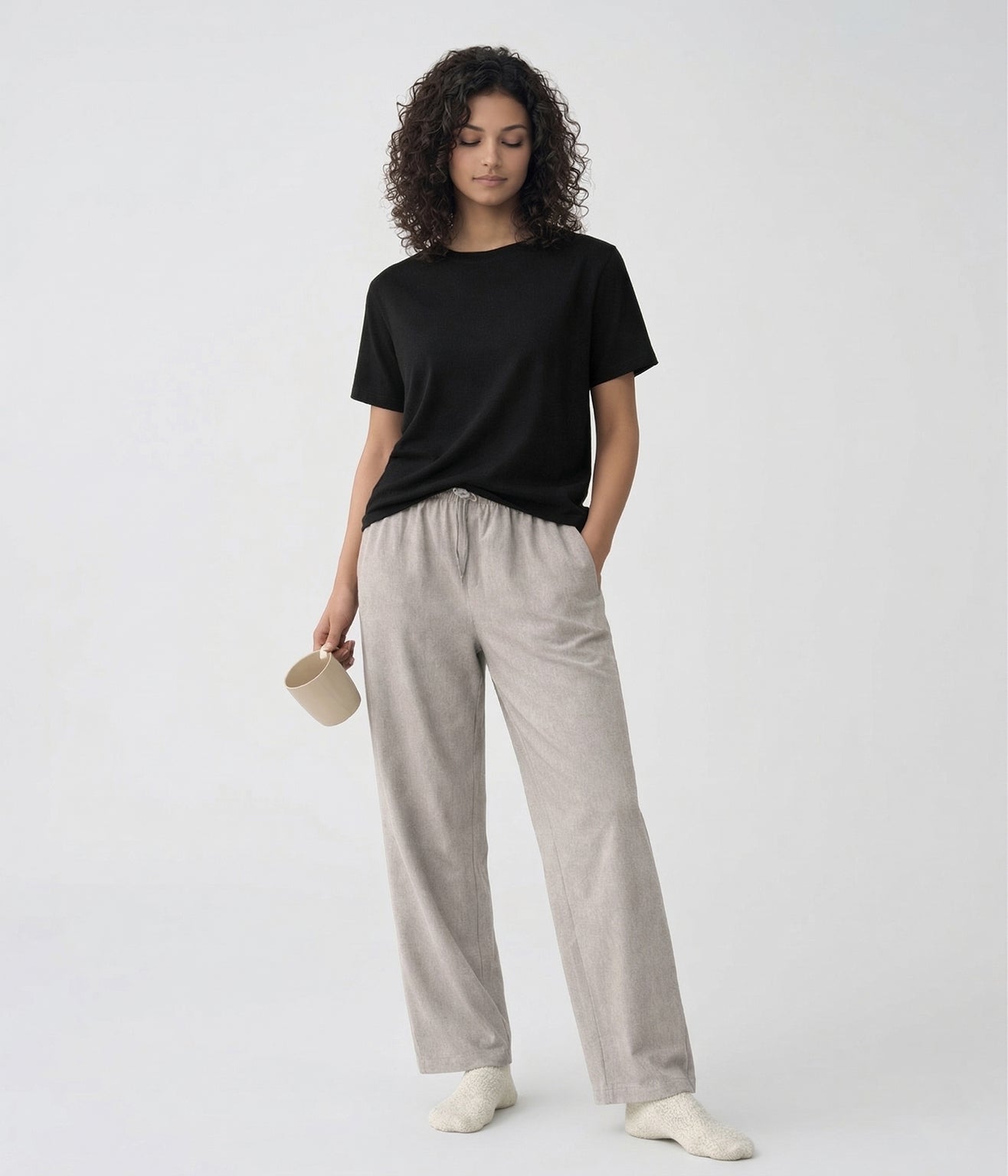 NUITO Home Crew in Space Black — women's premium loungewear tee, double collar bamboo cotton India