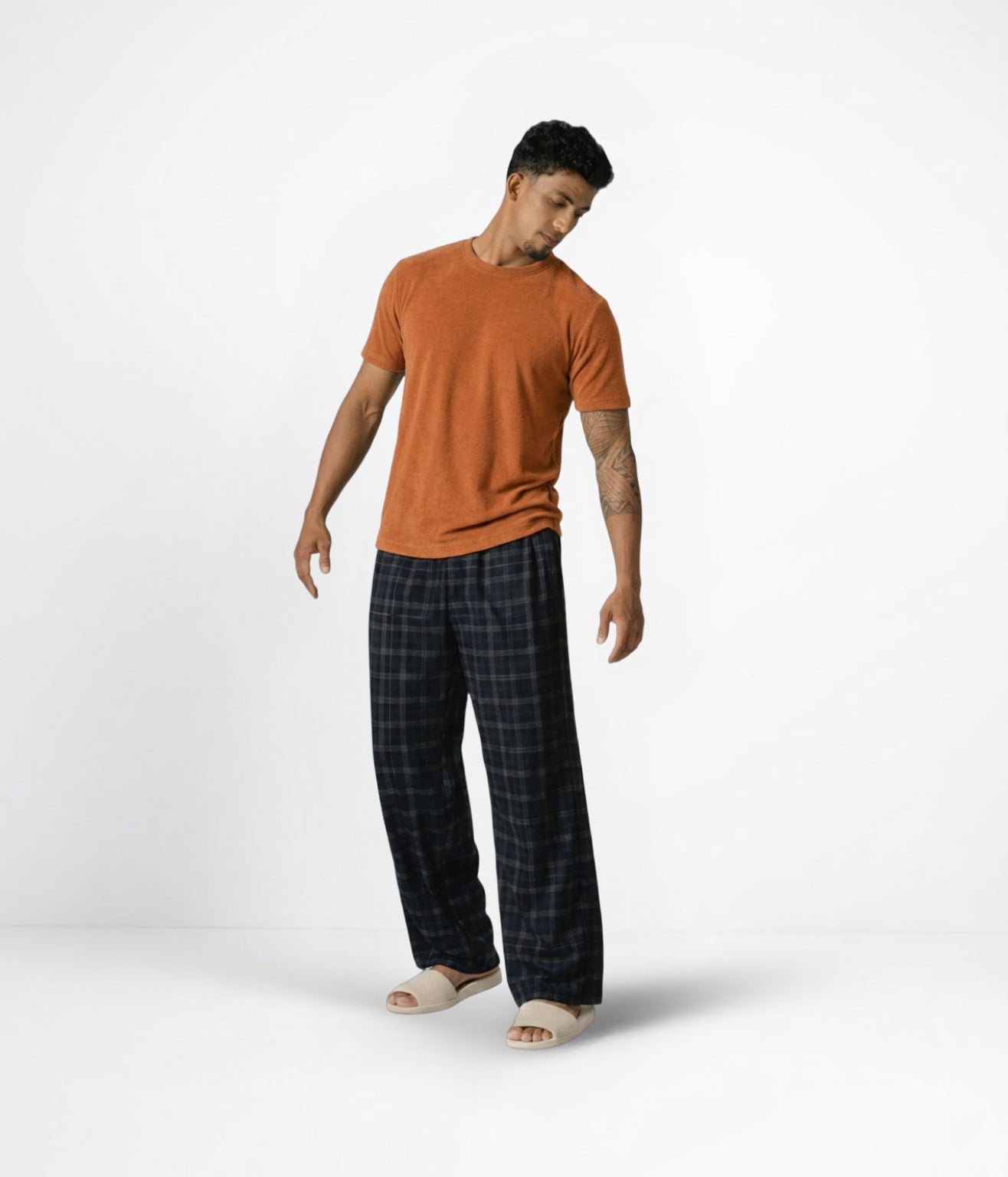 NUITO Home Crew in Sugar Almond — men's premium loungewear tee, double collar bamboo cotton India