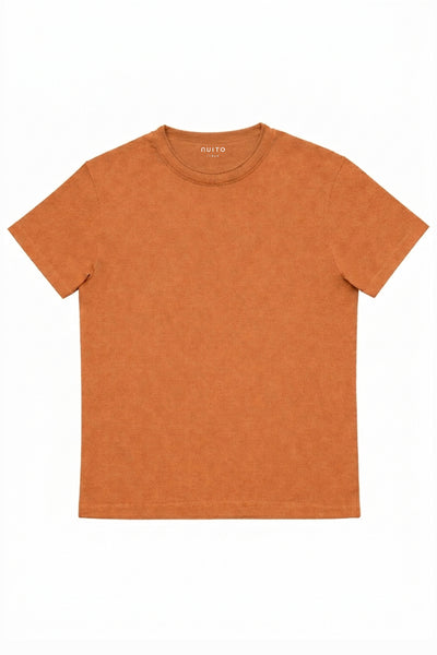 NUITO Home Crew in Sugar Almond — men's premium loungewear tee, double collar bamboo cotton India