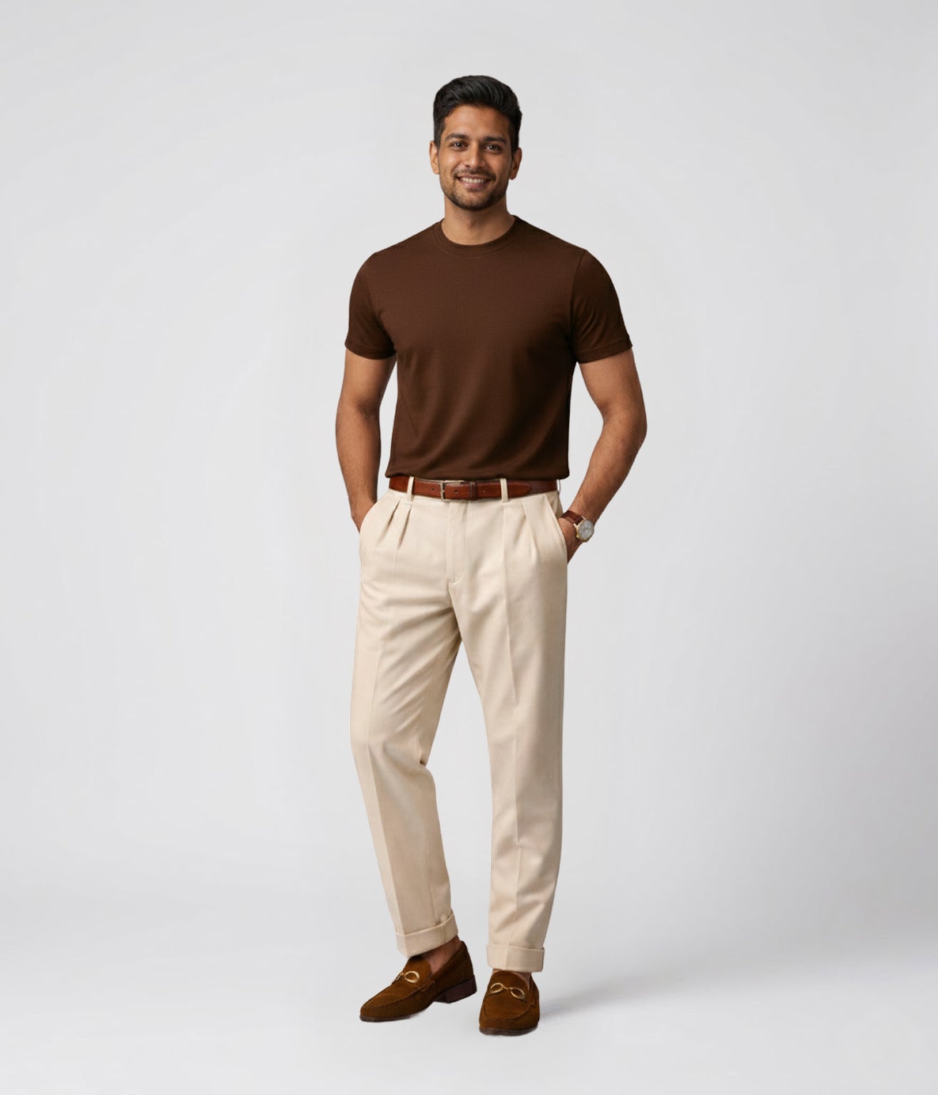 NUITO Crew Edit in Cafe Mocha — men's ribbed crew neck bamboo charcoal Supima cotton tee India