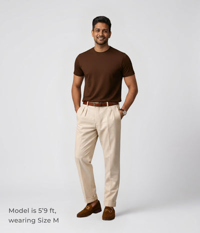 NUITO Crew Edit in Cafe Mocha — men's ribbed crew neck bamboo charcoal Supima cotton tee India