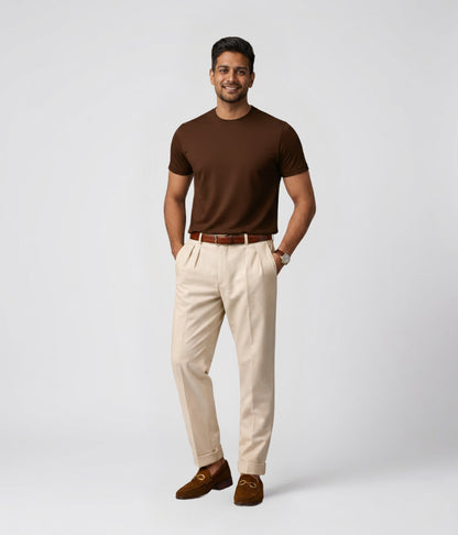 NUITO Crew Edit in Cafe Mocha — men's ribbed crew neck bamboo charcoal Supima cotton tee India