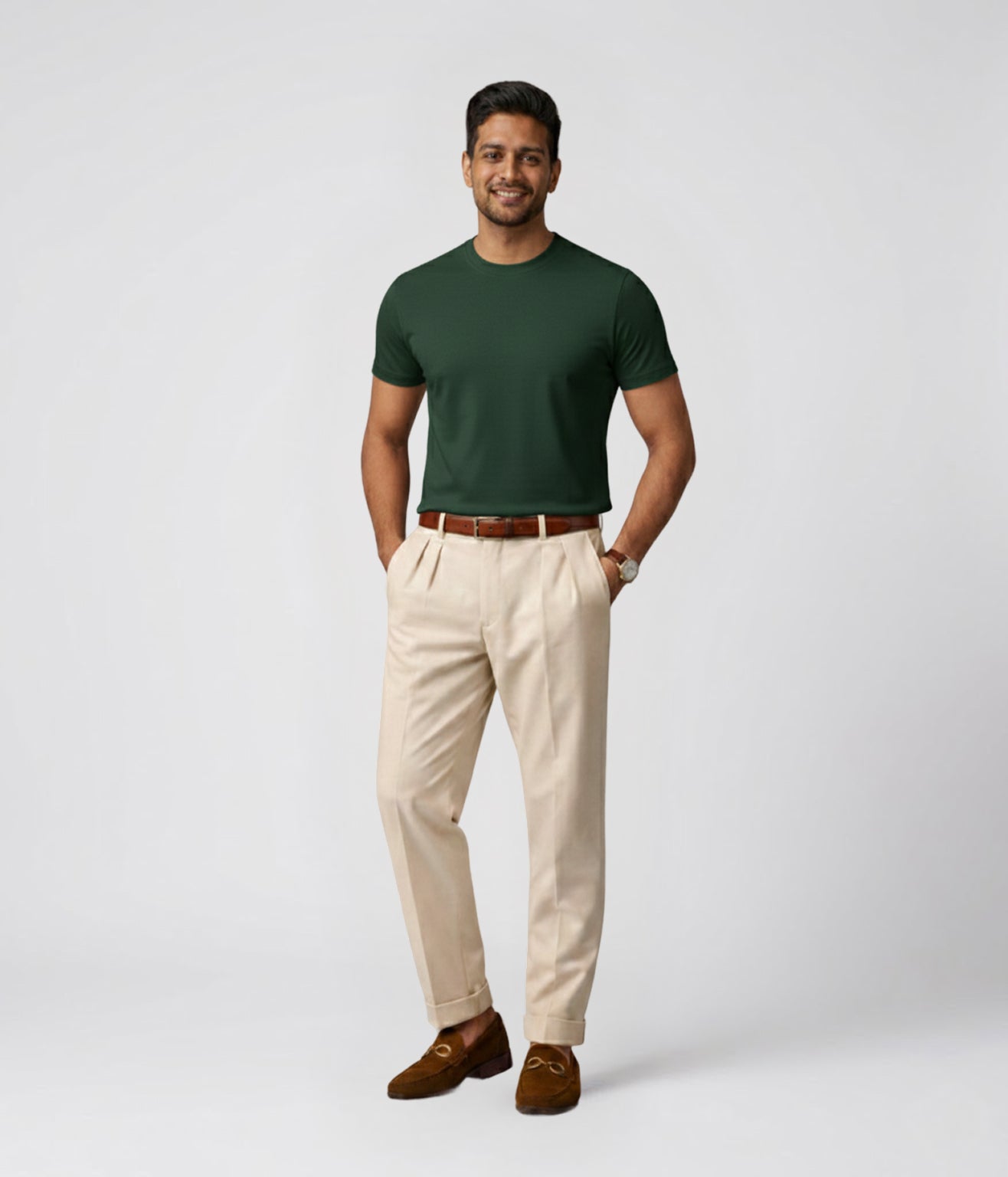 NUITO Crew Edit in Racing Green — men's ribbed crew neck bamboo charcoal Supima cotton tee India