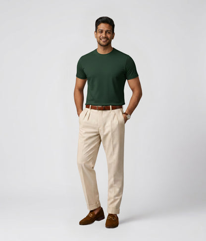 NUITO Crew Edit in Racing Green — men's ribbed crew neck bamboo charcoal Supima cotton tee India