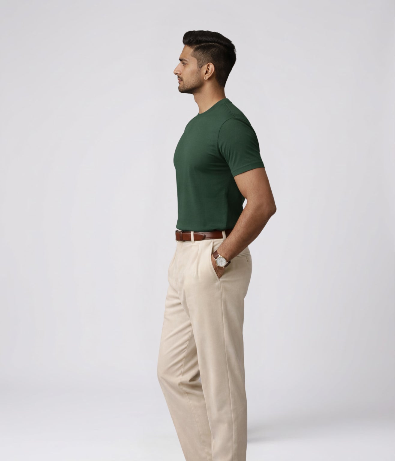 NUITO Crew Edit in Racing Green — men's ribbed crew neck bamboo charcoal Supima cotton tee India