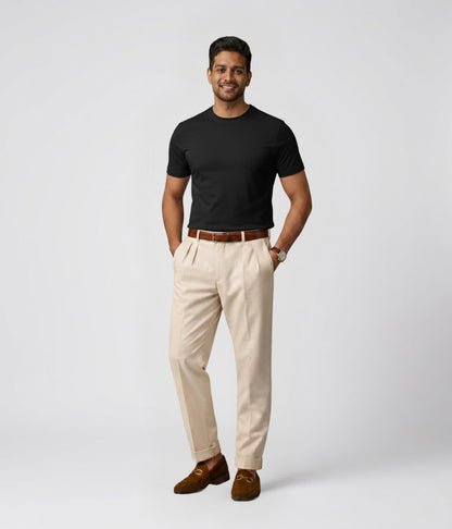 NUITO Crew Edit in Space Black — men's ribbed crew neck bamboo charcoal Supima cotton tee India