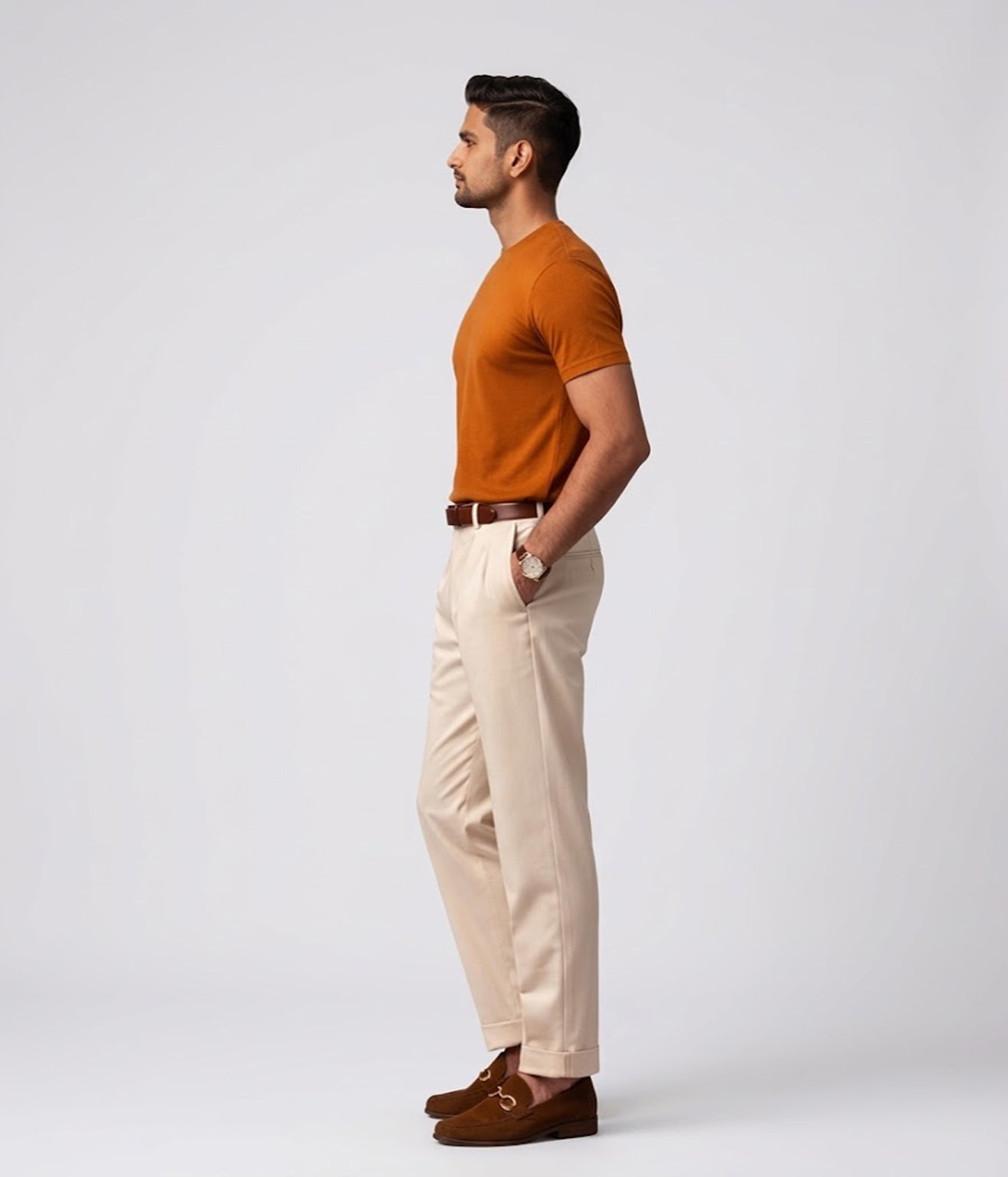 NUITO Crew Edit in Sugar Almond — men's ribbed crew neck bamboo charcoal Supima cotton tee India