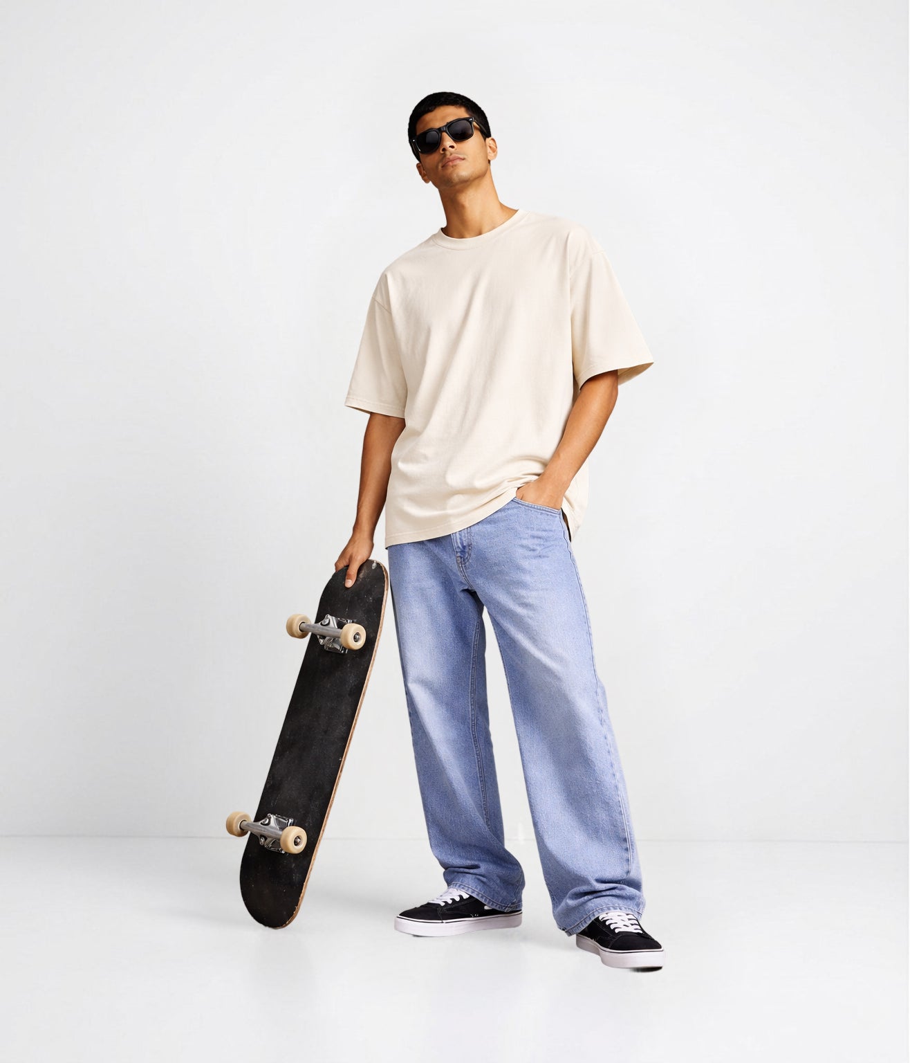 NUITO Skater Edit in Cannoli Cream — men's drop shoulder bamboo cotton tee, NUSKN 220 GSM India