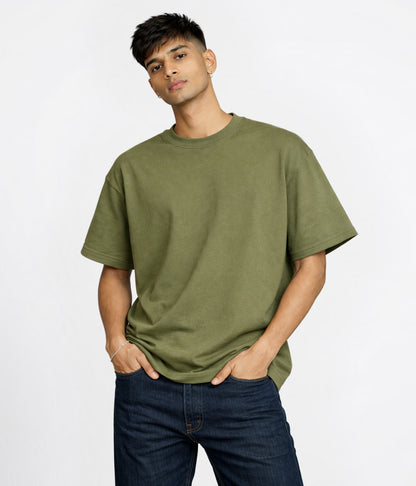 NUITO Skater Edit in Olive Khaki — men's drop shoulder bamboo cotton tee, NUSKN fabric India