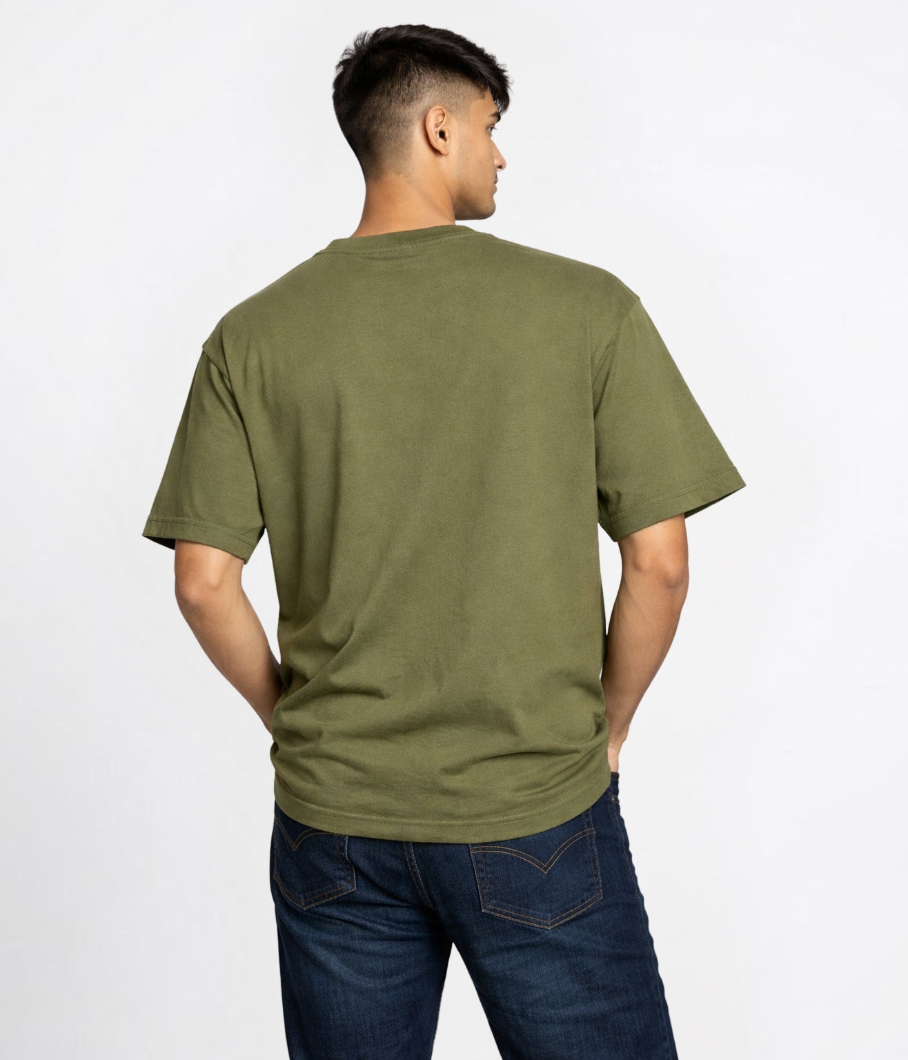 NUITO Skater Edit in Olive Khaki — men's drop shoulder bamboo cotton tee, NUSKN fabric India