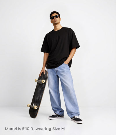 NUITO Skater Edit in Space Black — men's drop shoulder bamboo cotton tee, NUSKN 220 GSM India