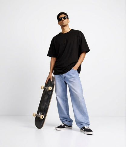 NUITO Skater Edit in Space Black — men's drop shoulder bamboo cotton tee, NUSKN 220 GSM India