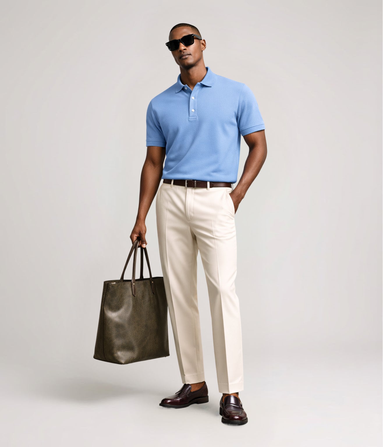 NUITO nuLUX polo in Air Blue — men's premium Tencel cotton polo shirt India