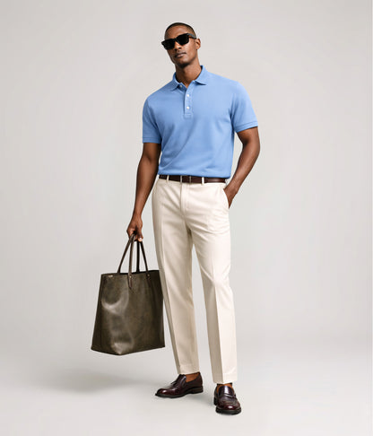 NUITO nuLUX polo in Air Blue — men's premium Tencel cotton polo shirt India