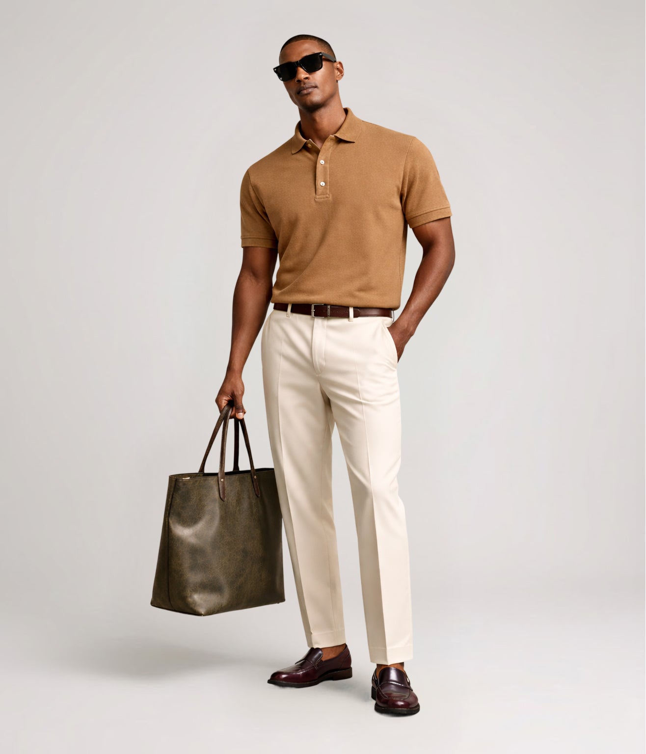 NUITO nuLUX polo in Warm Taupe — men's premium polo shirt, quiet luxury basics India