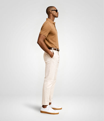 NUITO nuLUX polo in Warm Taupe — men's premium polo shirt, quiet luxury basics India