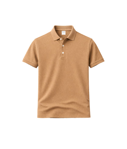 NUITO nuLUX polo in Warm Taupe — men's premium polo shirt, quiet luxury basics India
