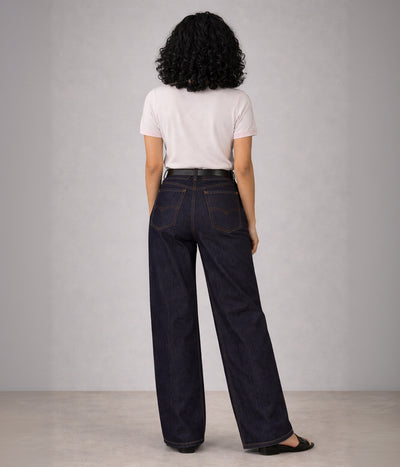 NUITO selvedge denim in indigo — women's 14oz raw denim straight loose fit mid rise jeans India