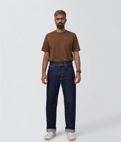 NUITO selvedge denim in indigo — men's 14oz raw denim straight fit jeans India