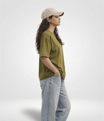 NUITO Skater Edit in Olive Khaki — women's drop shoulder bamboo cotton top, NUSKN fabric India