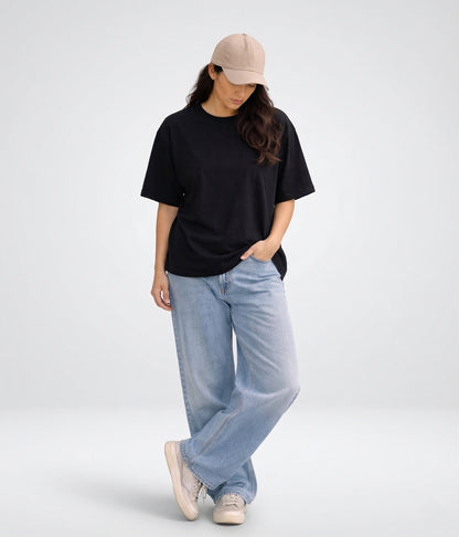 NUITO Skater Edit in Space Black — women's drop shoulder bamboo cotton top, NUSKN 220 GSM India
